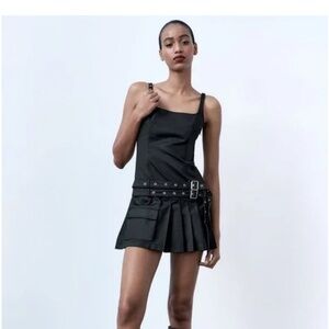 Zara WAXED BOX PLEAT DRESS WITH BELT